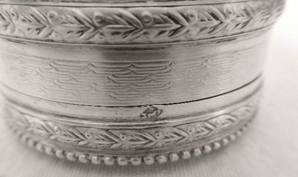 Sterling silver pill box, late 19th century, Louis XVI style