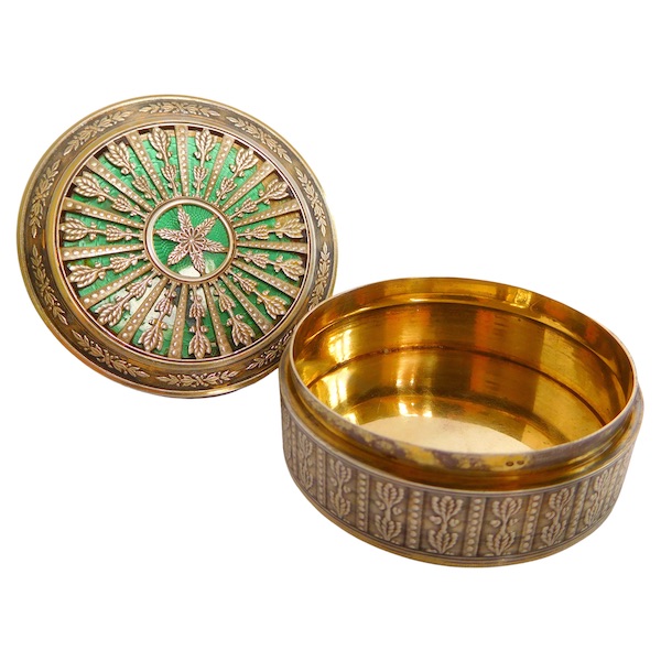 Russian style vermeil, sterling silver and enamel cufflinks box