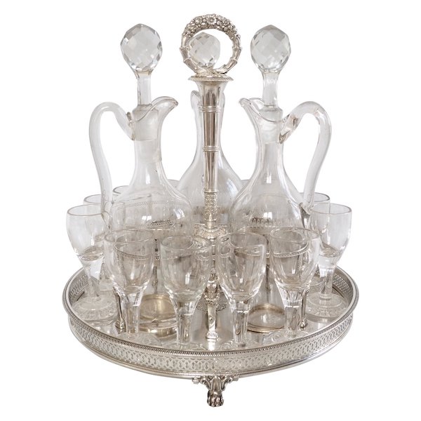 Service à liqueur cabaret en argent massif Empire poinçon Vieillard, époque Restauration 1820