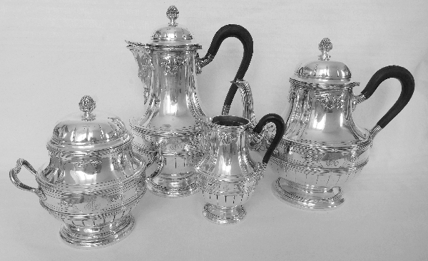 Sterling silver Louis XVI style coffee pot, silversmith Lapar