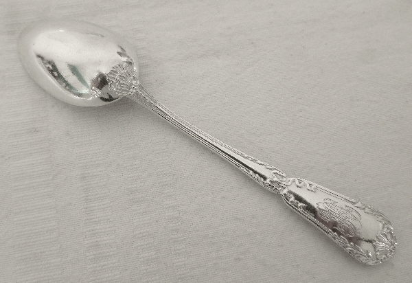 Puiforcat : set of 8 sterling silver coffee spoons, Transition style Pompadour pattern