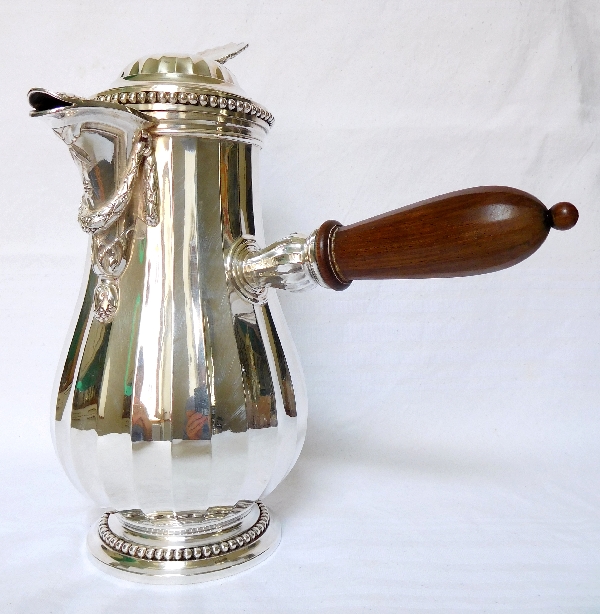 Puiforcat : tall sterling silver chocolate pot or coffee pot, Louis XVI style