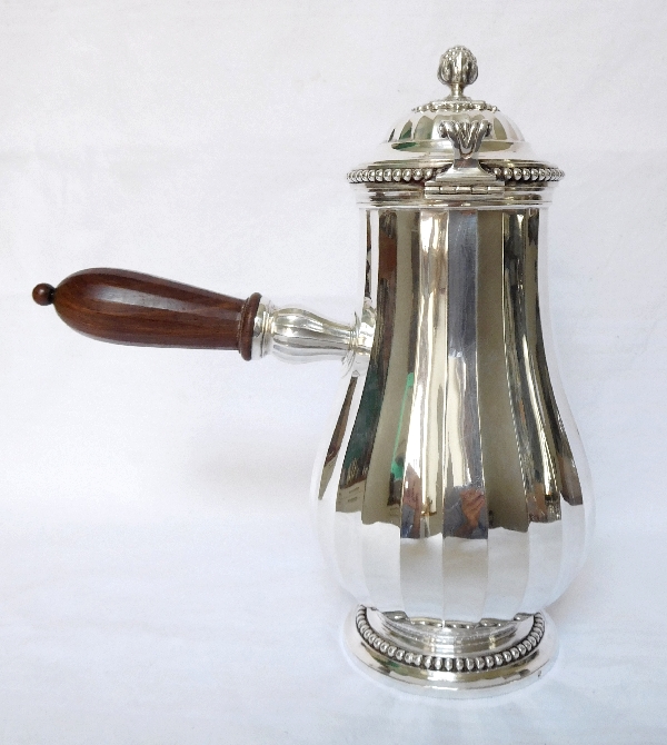 Puiforcat : tall sterling silver chocolate pot or coffee pot, Louis XVI style