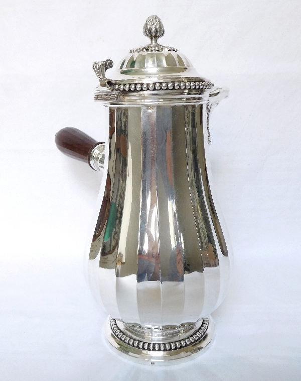 Puiforcat : tall sterling silver chocolate pot or coffee pot, Louis XVI style