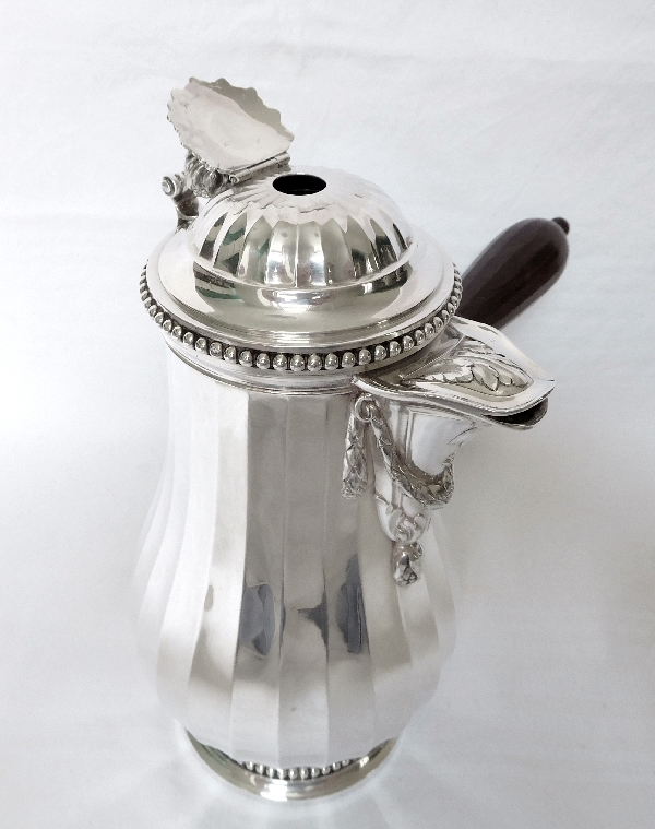 Puiforcat : tall sterling silver chocolate pot or coffee pot, Louis XVI style