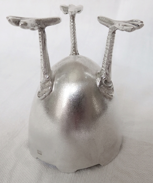 Antique sterling silver & vermeil egg cup and spoon, cracked eggshell & chicken feet