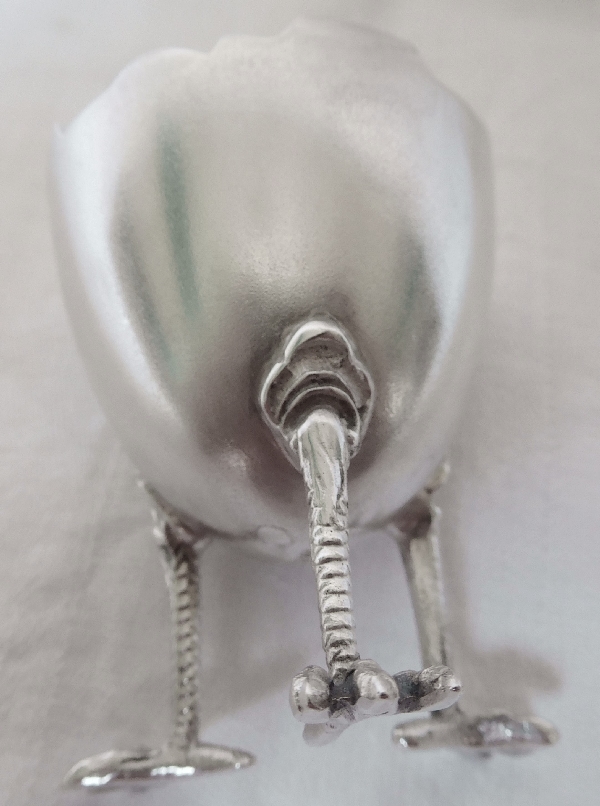 Antique sterling silver & vermeil egg cup and spoon, cracked eggshell & chicken feet