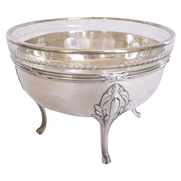 Sterling silver and Baccarat crystal Louis XVI style salad bowl, silversmith Coignet