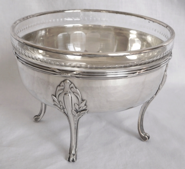 Sterling silver and Baccarat crystal Louis XVI style salad bowl, silversmith Coignet