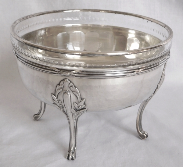 Grande coupe, saladier en argent massif et cristal, style Louis XVI par Louis Coignet, poinçon Minerve