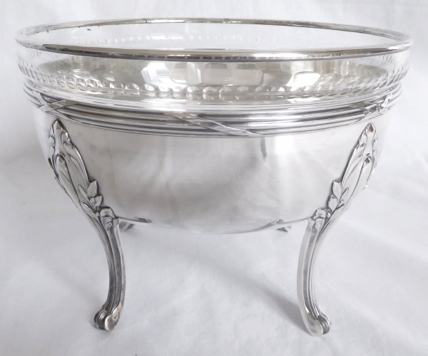 Grande coupe, saladier en argent massif et cristal, style Louis XVI par Louis Coignet, poinçon Minerve