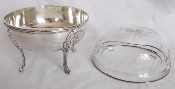 Sterling silver and Baccarat crystal Louis XVI style salad bowl, silversmith Coignet