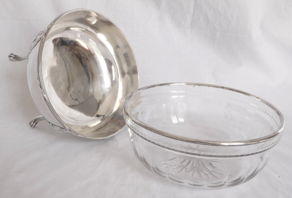 Sterling silver and Baccarat crystal Louis XVI style salad bowl, silversmith Coignet