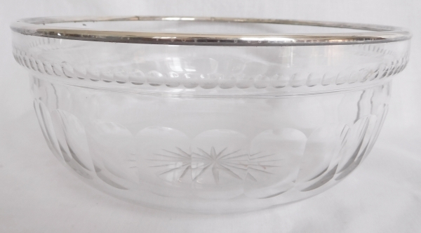 Sterling silver and Baccarat crystal Louis XVI style salad bowl, silversmith Coignet