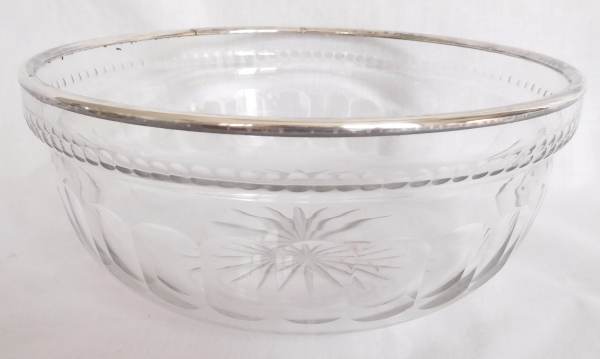 Grande coupe, saladier en argent massif et cristal, style Louis XVI par Louis Coignet, poinçon Minerve