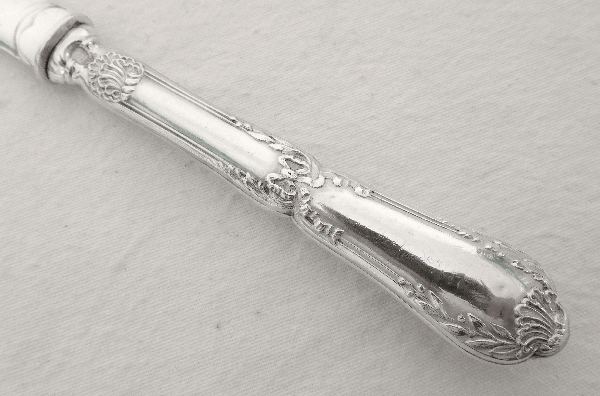 Puiforcat : set of 6 sterling silver melon knives, Transition style Pompadour pattern