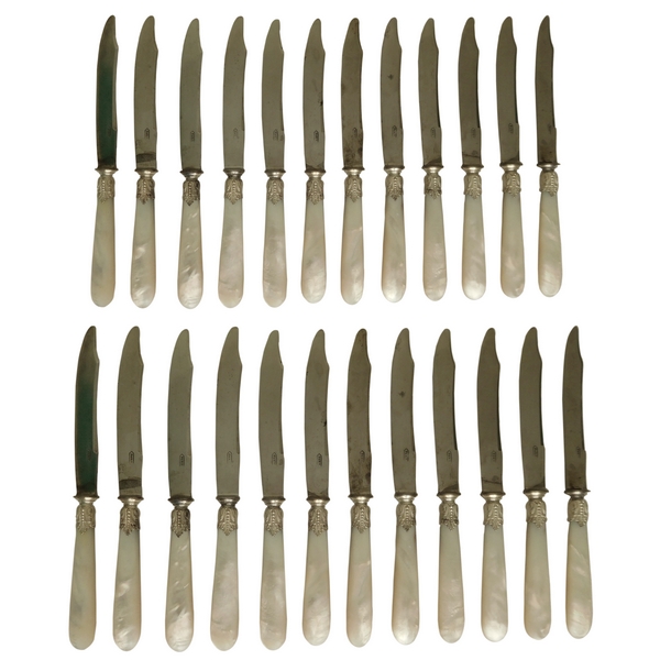 Mother of pearl and sterling silver cutlery set, Louis XVI style, mid 19th century production - 24pcs