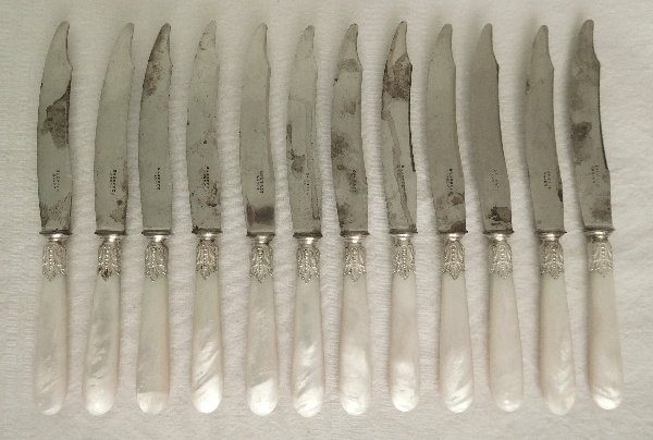 Mother of pearl and sterling silver cutlery set, Louis XVI style, mid 19th century production - 24pcs