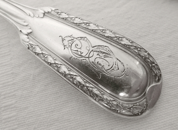 Puiforcat : couvert d'enfant de style Louis XVI en argent massif, modèle Suffren, poinçon Minerve