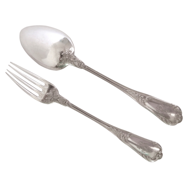 Sterling silver fork and spoon for a child, Louis XV style, silversmith Puiforcat & Vve Compère
