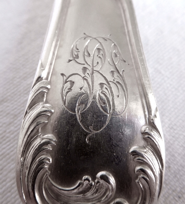 Sterling silver fork and spoon for a child, Louis XV style, silversmith Puiforcat & Vve Compère