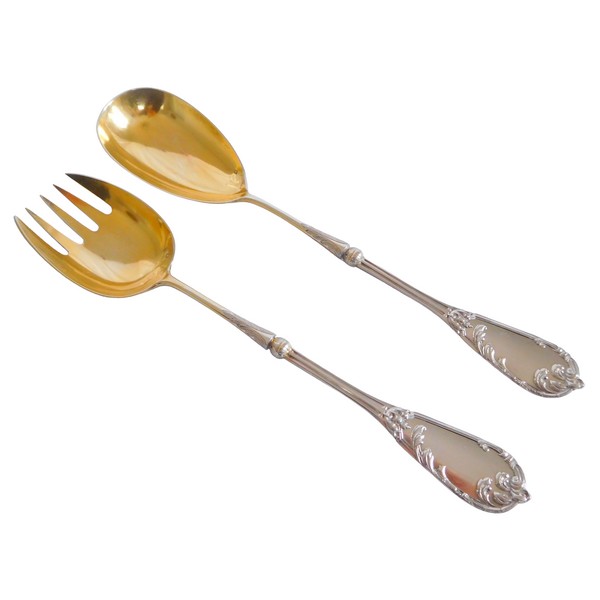 Sterling silver and vermeil salad serving set, Louis XV style, silversmith Lapar