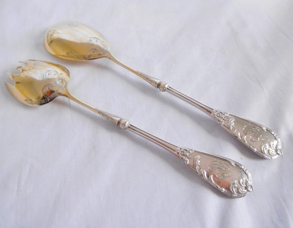 Sterling silver and vermeil salad serving set, Louis XV style, silversmith Lapar