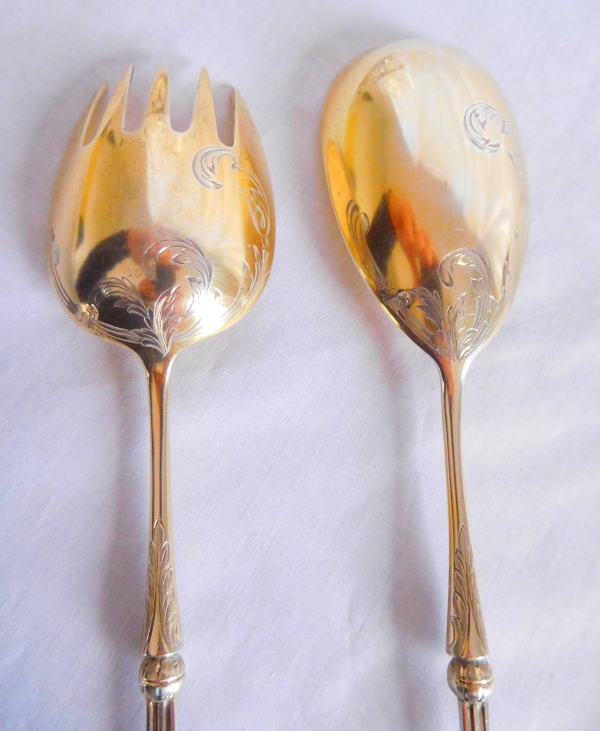 Sterling silver and vermeil salad serving set, Louis XV style, silversmith Lapar