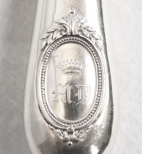 Hénin Frères : couvert de service à poisson de style Louis XVI en argent massif, couronne de comte - poinçon Minerve