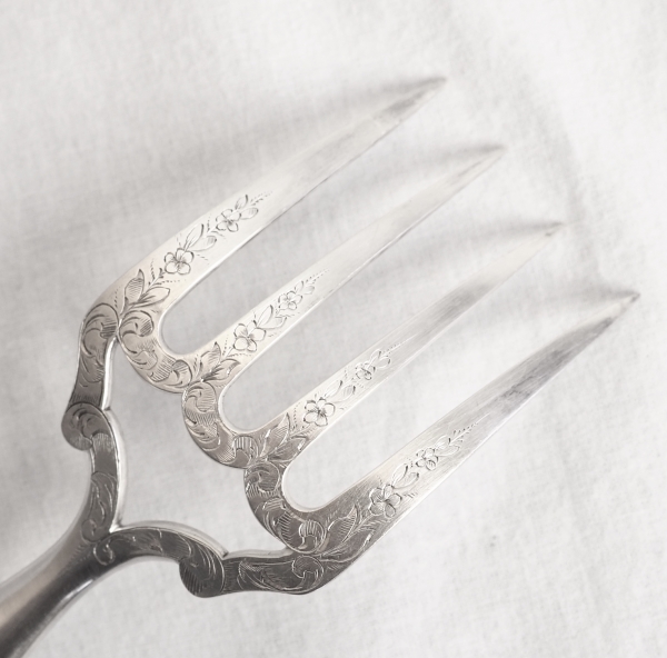 Louis XVI style sterling silver fish serving set, crown of count - silversmith Henin Freres