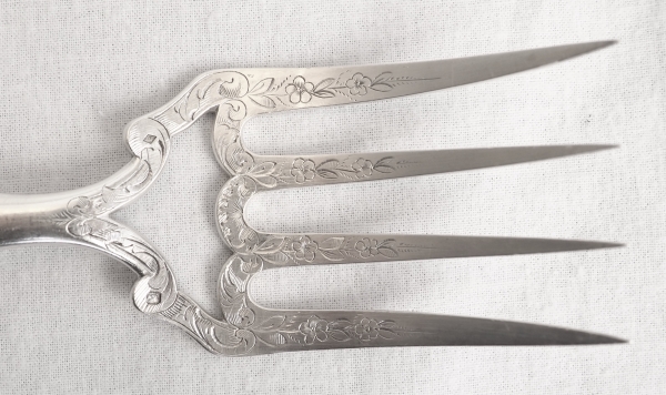 Louis XVI style sterling silver fish serving set, crown of count - silversmith Henin Freres