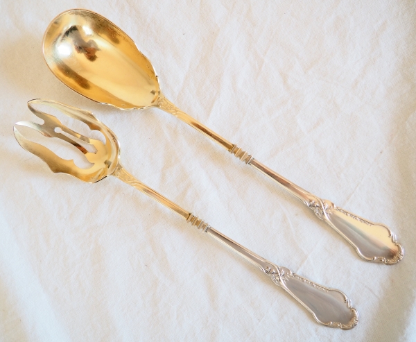 Sterling silver and vermeil salad serving set, Louis XV style, Art Nouveau period, silversmith Boivin