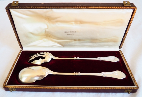 Sterling silver and vermeil salad serving set, Louis XV style, Art Nouveau period, silversmith Boivin