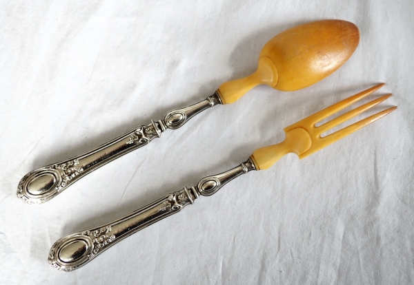 Sterling silver and ivory serving set, Louis XVI style, Napoleon III production circa 1860