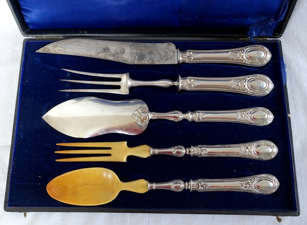 Sterling silver and ivory serving set, Louis XVI style, Napoleon III production circa 1860