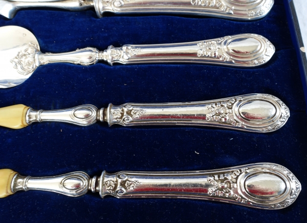 Sterling silver and ivory serving set, Louis XVI style, Napoleon III production circa 1860