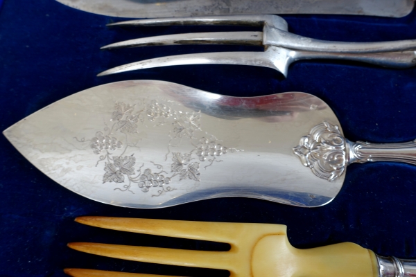 Sterling silver and ivory serving set, Louis XVI style, Napoleon III production circa 1860
