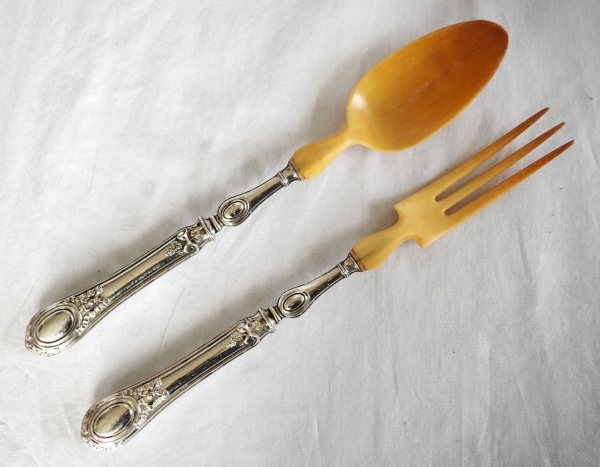 Sterling silver and ivory serving set, Louis XVI style, Napoleon III production circa 1860