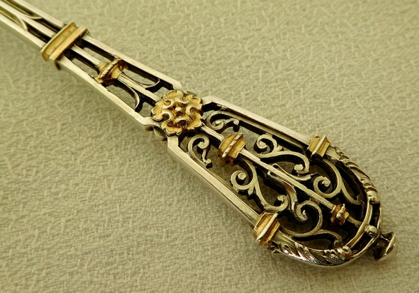 Sterling silver & vermeil strawberry spoon, Renaissance style Ferrure pattern, silversmith Puiforcat