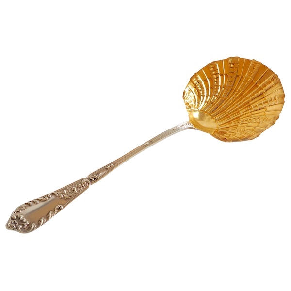 Sterling silver and vermeil strawberry serving spoon, Louis XV style - silversmith Henri Lapeyre