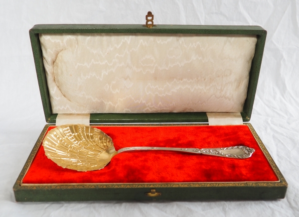 Sterling silver and vermeil strawberry serving spoon, Louis XV style - silversmith Henri Lapeyre