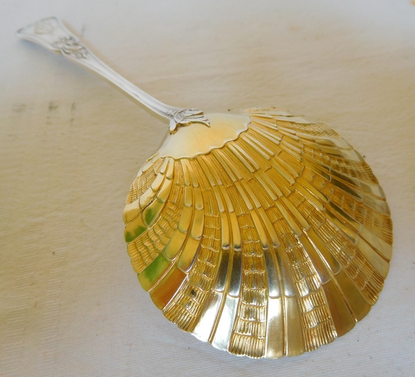 Sterling silver & vermeil strawberry serving spoon, Louis XV style, Laparra & Gabriel