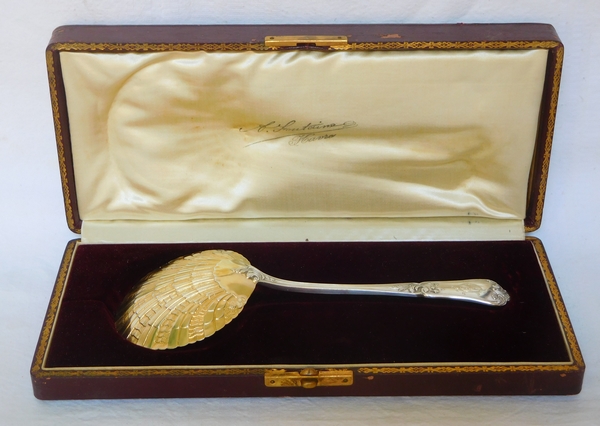 Sterling silver & vermeil strawberry serving spoon, Louis XV style, Laparra & Gabriel