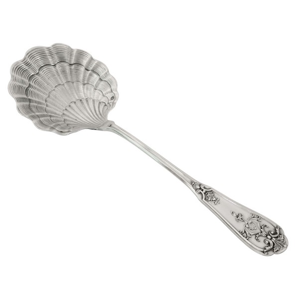 Sterling silver strawberry serving spoon, French Regency style (Louis XIV / Louis XV), Hénin & Cie