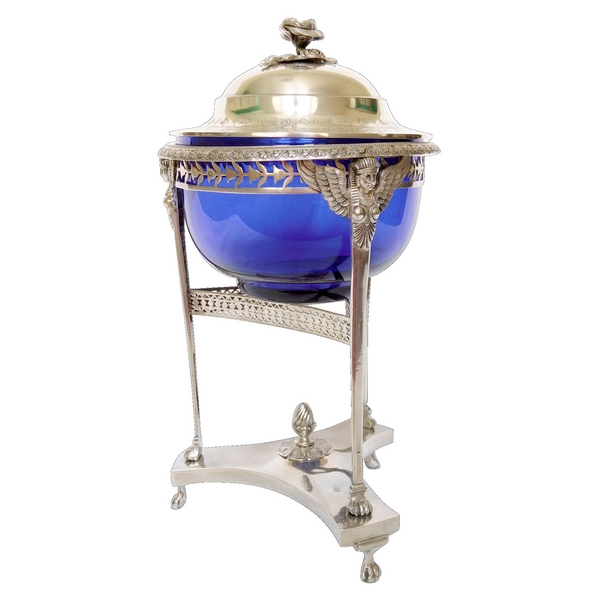 Antique French sterling silver sugar pot / candy bowl / drageoir, Empire Return from Egypt