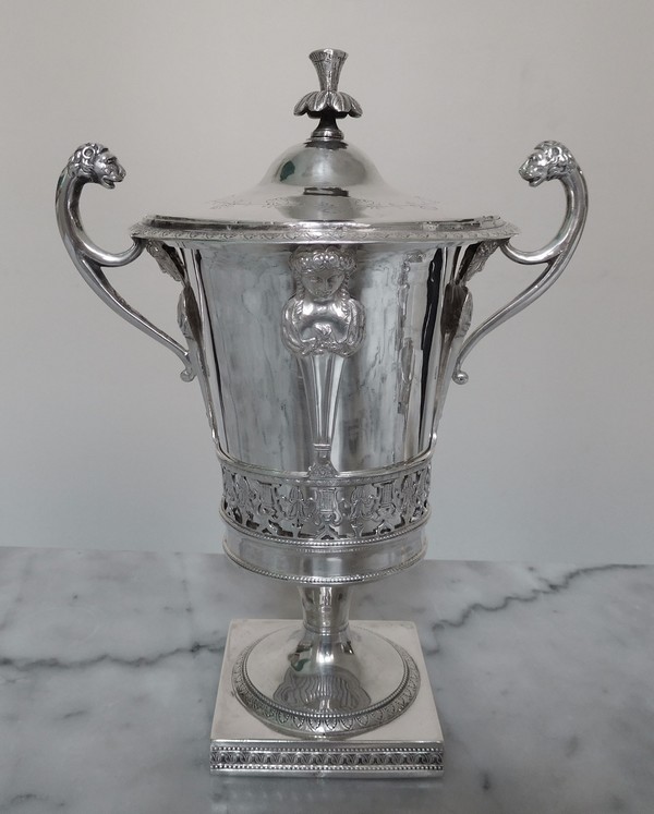 Antique French sterling silver drageoir or sugar bowl, Empire period (1798 - 1809)