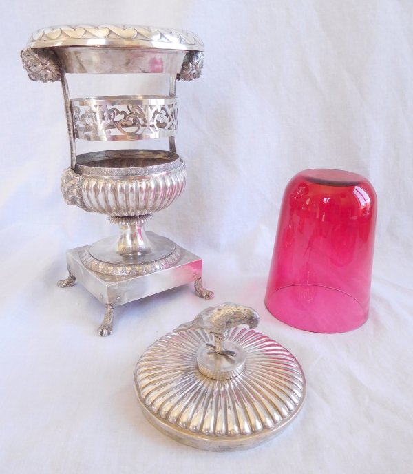 Empire sterling silver and Baccarat crystal candy bowl, parrot shaped handle, early 19th century