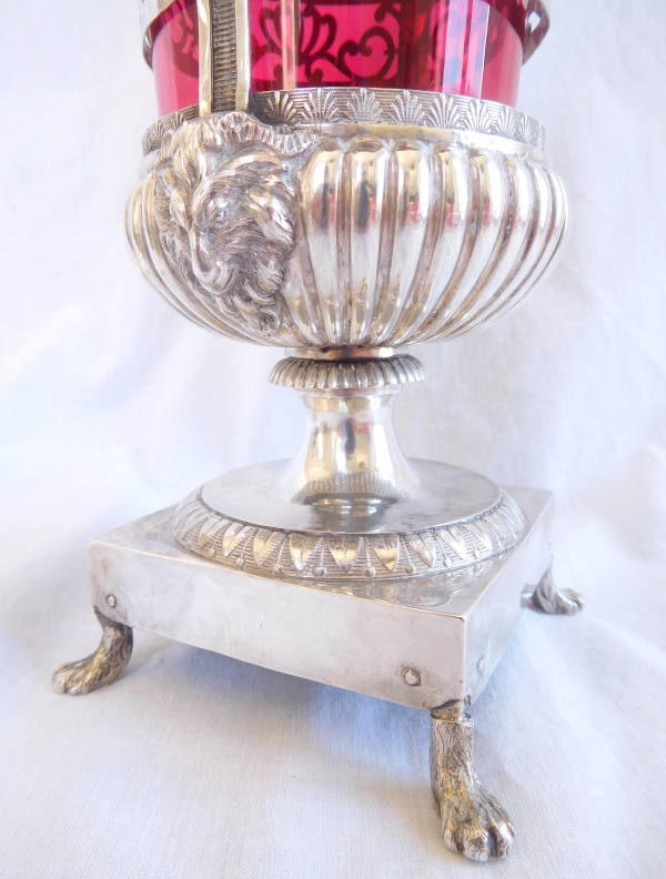 Empire sterling silver and Baccarat crystal candy bowl, parrot shaped handle, early 19th century