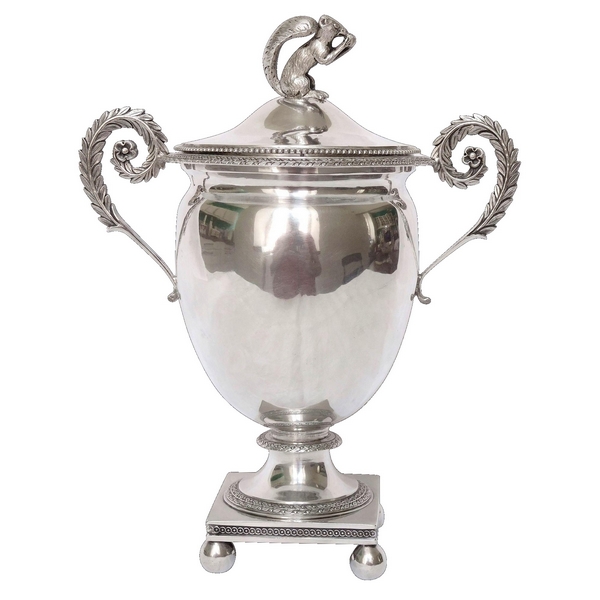 Antique French sterling silver drageoir, candy box or sugar bowl, early 19th century