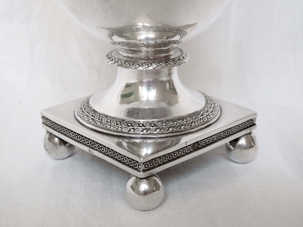 Antique French sterling silver drageoir, candy box or sugar bowl, early 19th century